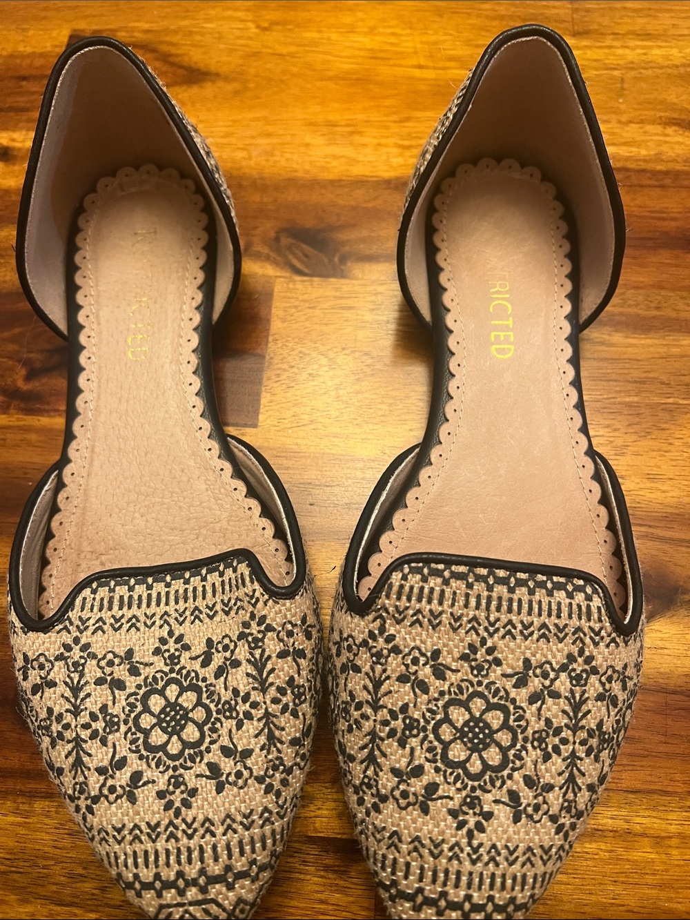 Restricted Beige and Black D'Orsay Floral Loafers